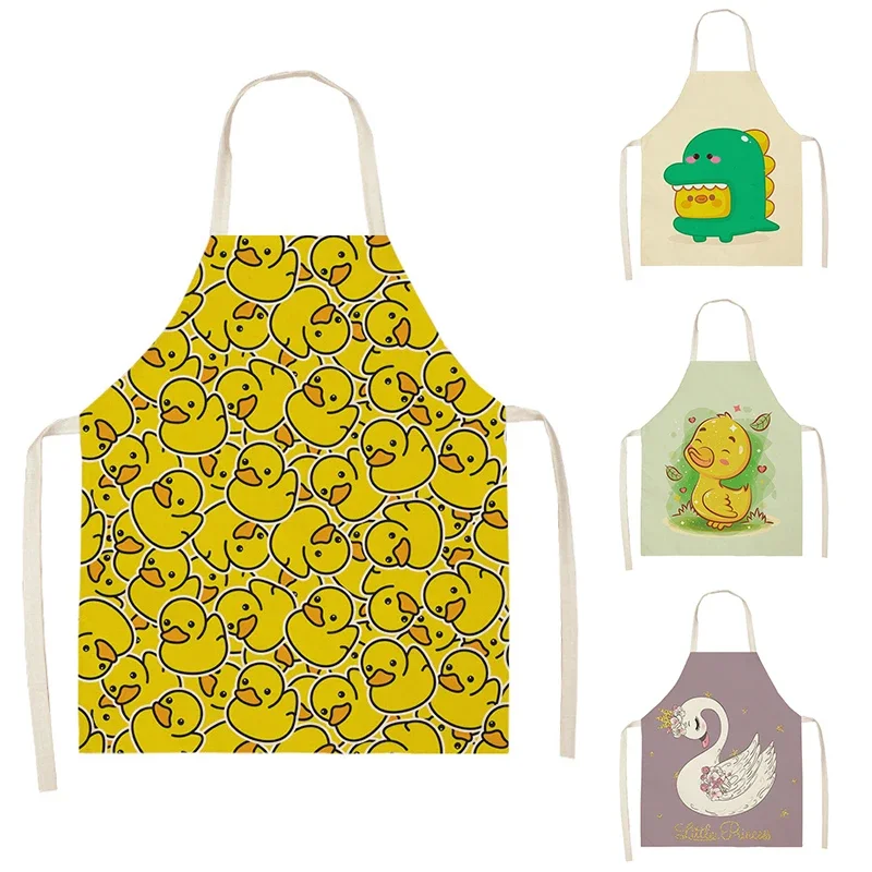 Cute Cartoon Animal Pattern Apron Little Yellow Duck Pattern Home Cooking Baking Kitchen Apron Cleaning Accessories