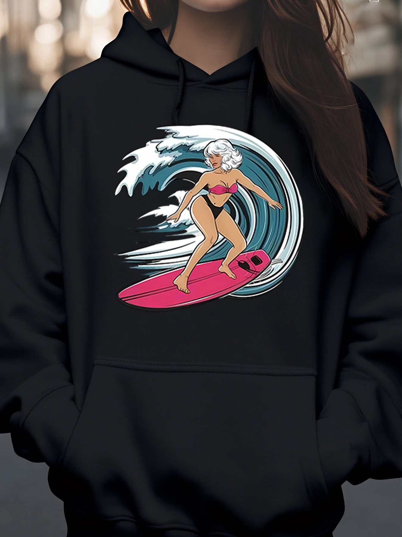 سترة بغطاء للرأس مطبوعة على شكل موجة من سيرفر جيرل، ملابس صيفية للشاطئ كاجوال للسيدات #1