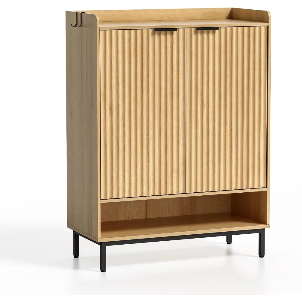 

Рифленый шкаф для хранения обуви, 6-уровневый шкаф для обуви в фермерском доме с дверцами, высота 42 дюйма, отдельно стоящая полка для обуви, органайзер для прихожей, входа