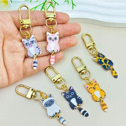 Cute Tail Hanging Cat Keychains Trendy Kitten Metal Keyrings Friend Gifts Souvenir Earphone Case Pendant Bag Charms Accessories