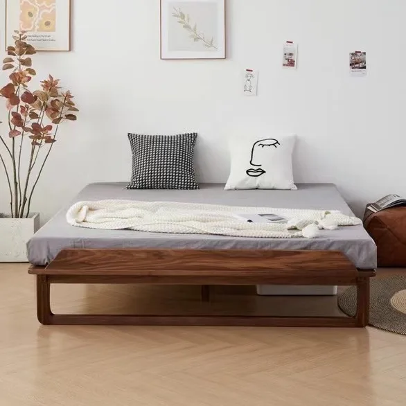 

Customizable North American Black Walnut Bed Full Solid Wood Tatami Bedless Modern Simple Japanese Short Suspended
