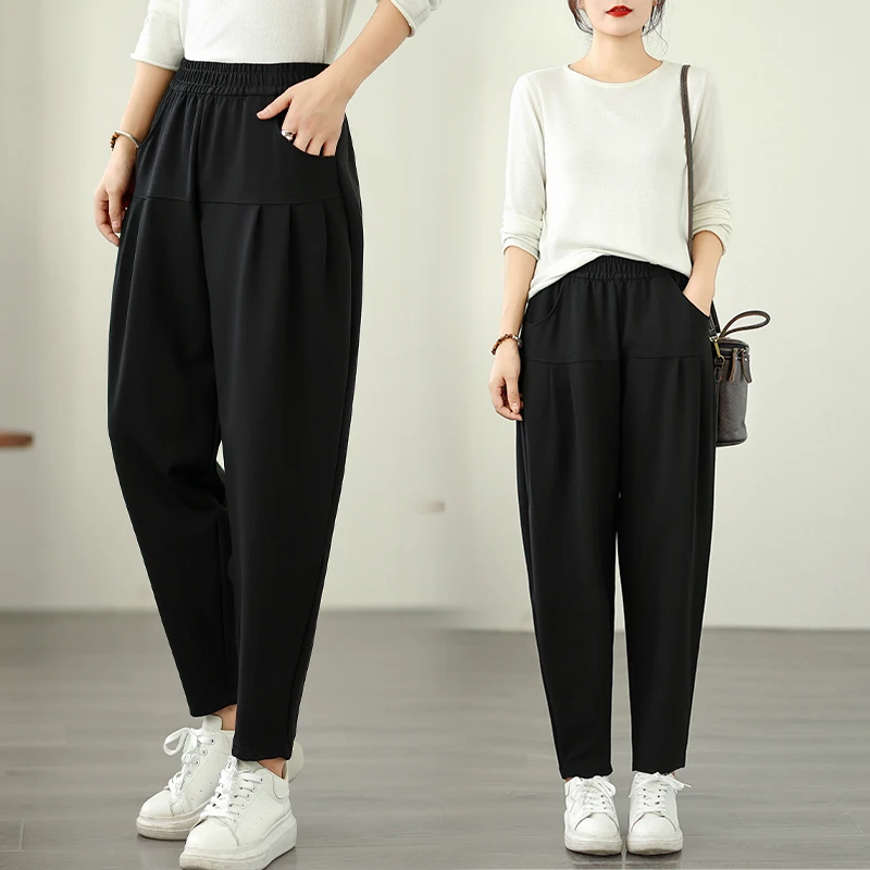 

Модные свободные повседневные длинные брюки больших размеров Harlan для похудения, универсальные капри, осенние брюки Treetter