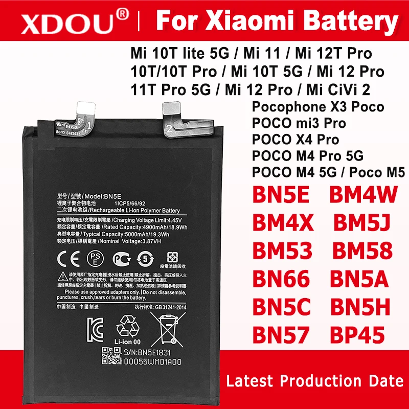 BN5E BM4W BM4X BM5J BM53 BM58 BN66 BN5A BN5C BN5H BN57 BP45 BP4E BP46 BATTERY For Xiaomi 11T Pro 5G/10T lite/Mi 12T Pro/10T Pro