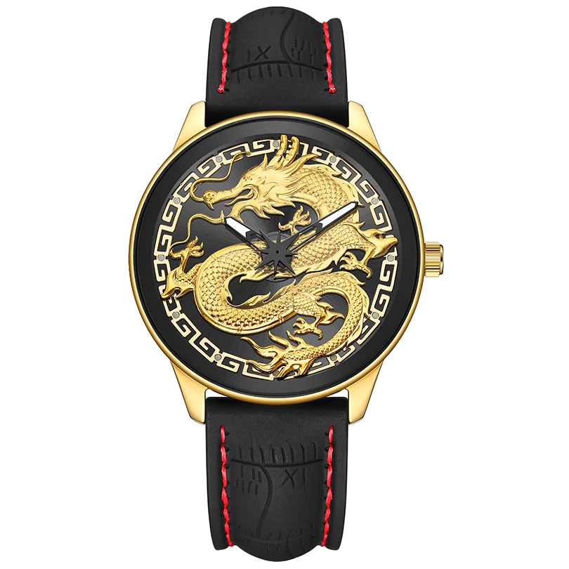 Dragon Clock Quartz Wristwatch Men Watch Black Gold Watches High Quality Engraving Dial Case Reloj Man Hombre Relogio Masculino