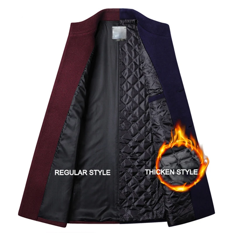 Winter Jacket Men Wool Coat Oversized Solid Stand Collar Thicken Business Casual Overcoat Men\'s Clothing Woolen Pea Coat