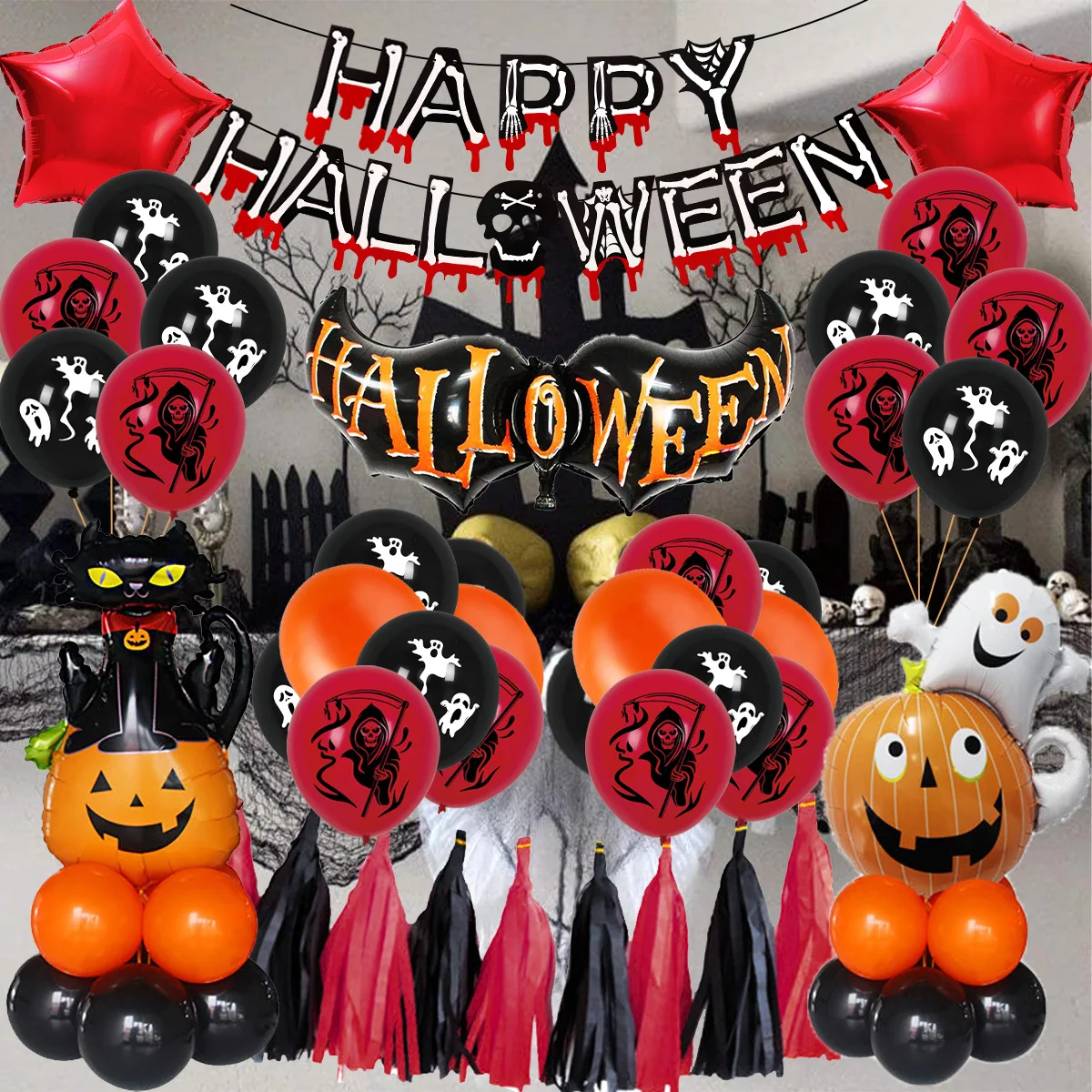 

Halloween balloon suit Pumpkin Ghost Witch Bat Foil Balloons Halloween Party Decoration Hallowmas Black Orange Ballon Supplies