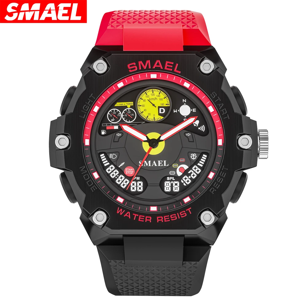 SMAEL Quartz Wristwatch for Men Military Army Alarm Dual Display LED Digital Sport Watch Car Dashboard Indicator for Decoration