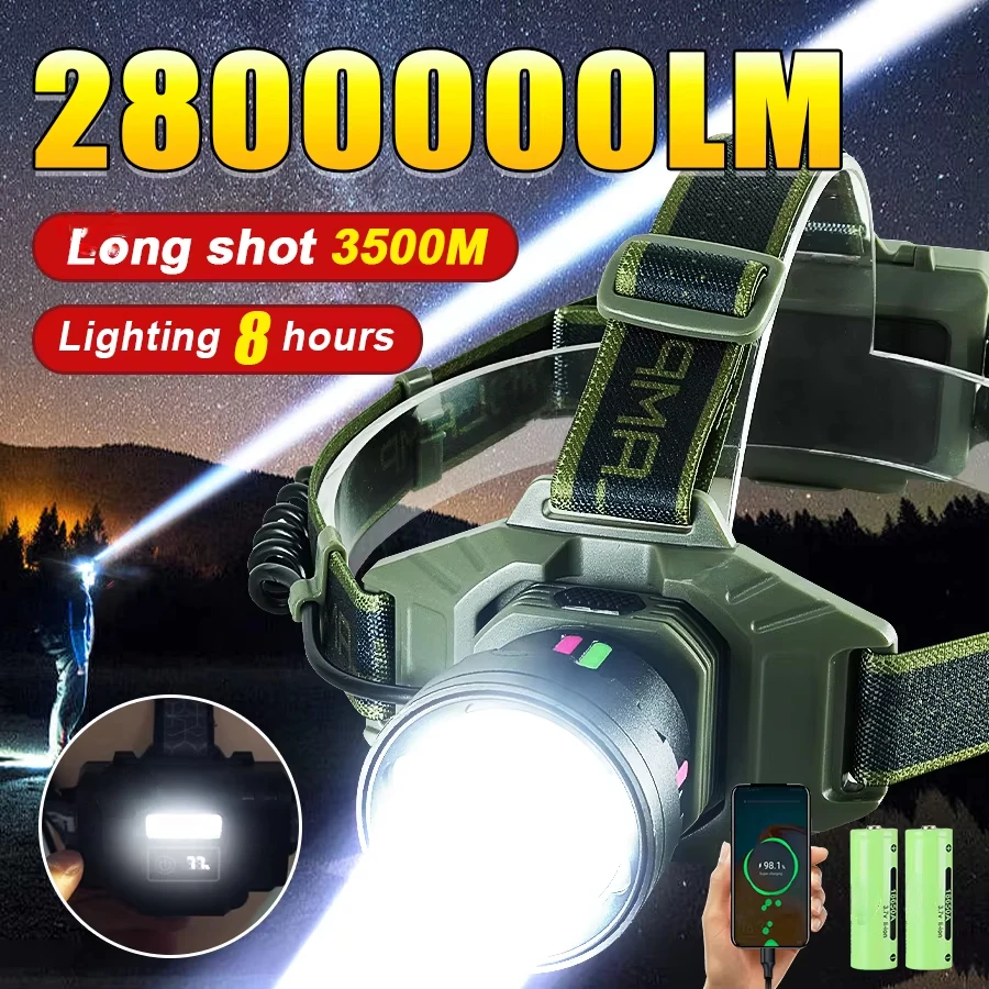 

2800000LM Most Powerful LED Headlamp Sensor Head Flashlight High Power Headlight 18650 Rechargeable Head Lantern Fishing Camping