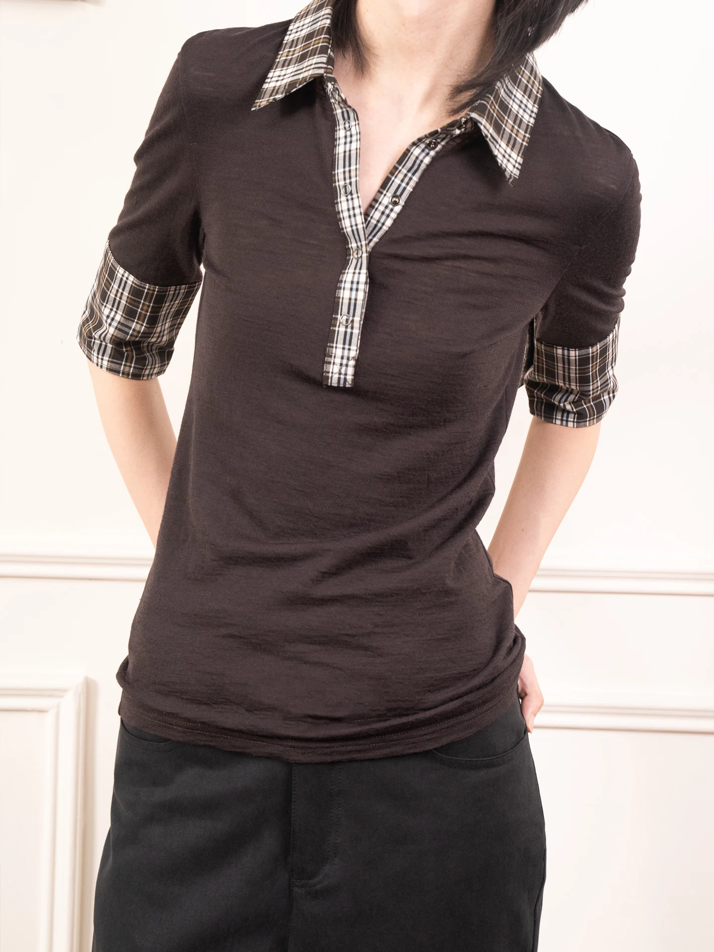 

Новая женская вязаная шерстяная рубашка в винтажном стиле, приталенная, с длинным рукавом и отложным воротником, для повседневного летнего образа