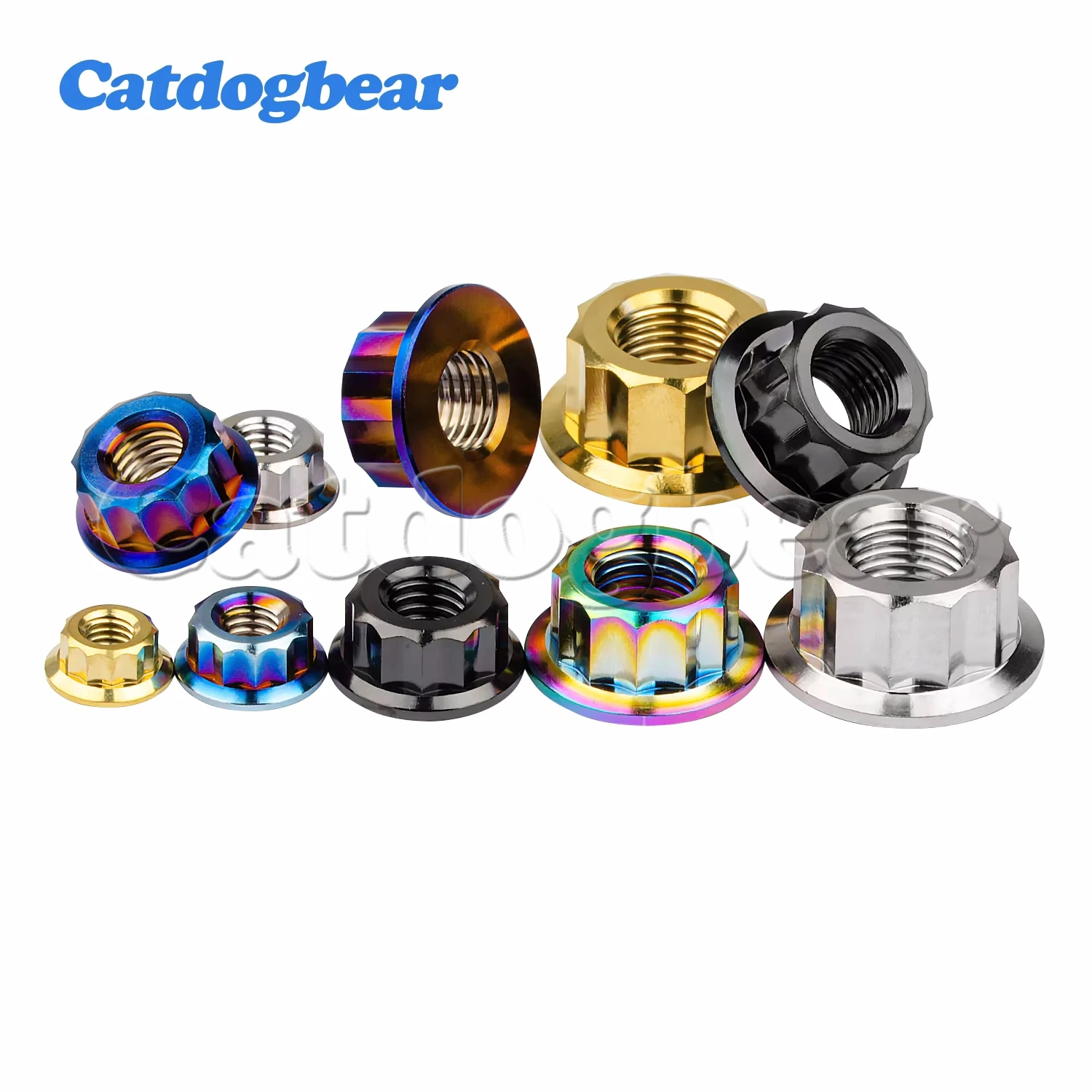 Catdogbear 4PCS Titanium Nuts Double Hex Flange 12 Point Nut M5 M6 M8 M10 M12 Flange Nut For Motorcycle Modification