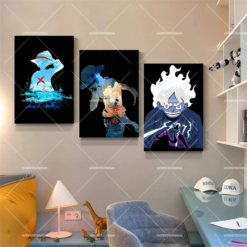 

One Piece Zoro Usopp Luffy Nami Sanji Yamato Jinbe Painting Canvas Painting Classic Character Silhouette Poster Children's Gift