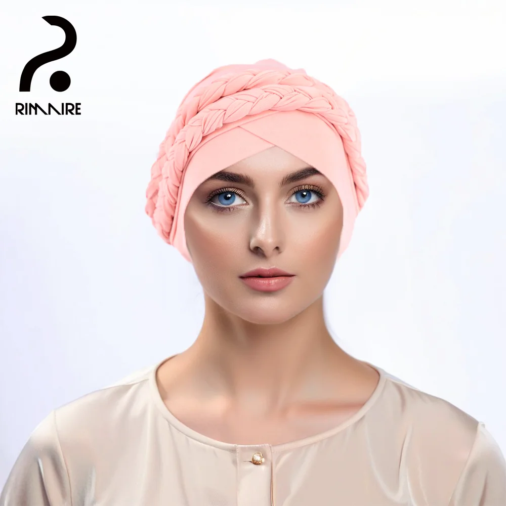 

RIMAIRE New Fashionable Muslim Hat Hijab with Plaits Pure Color Instant Hijabs for Women Elastic and Comfortable Turban