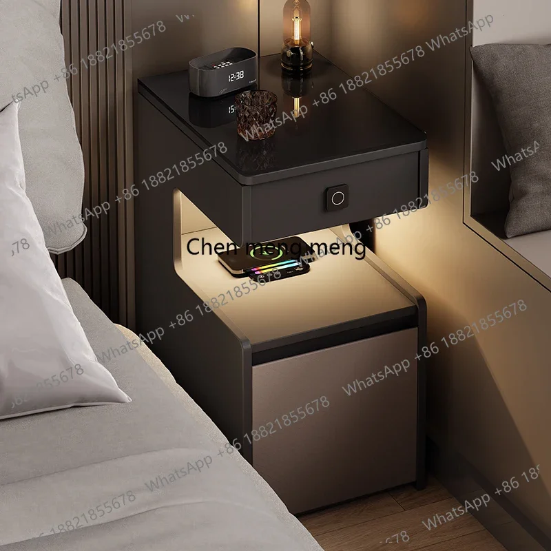 

Italian minimalist ultra-narrow smart bedside table fingerprint lock storage cabinet small bedside table with light