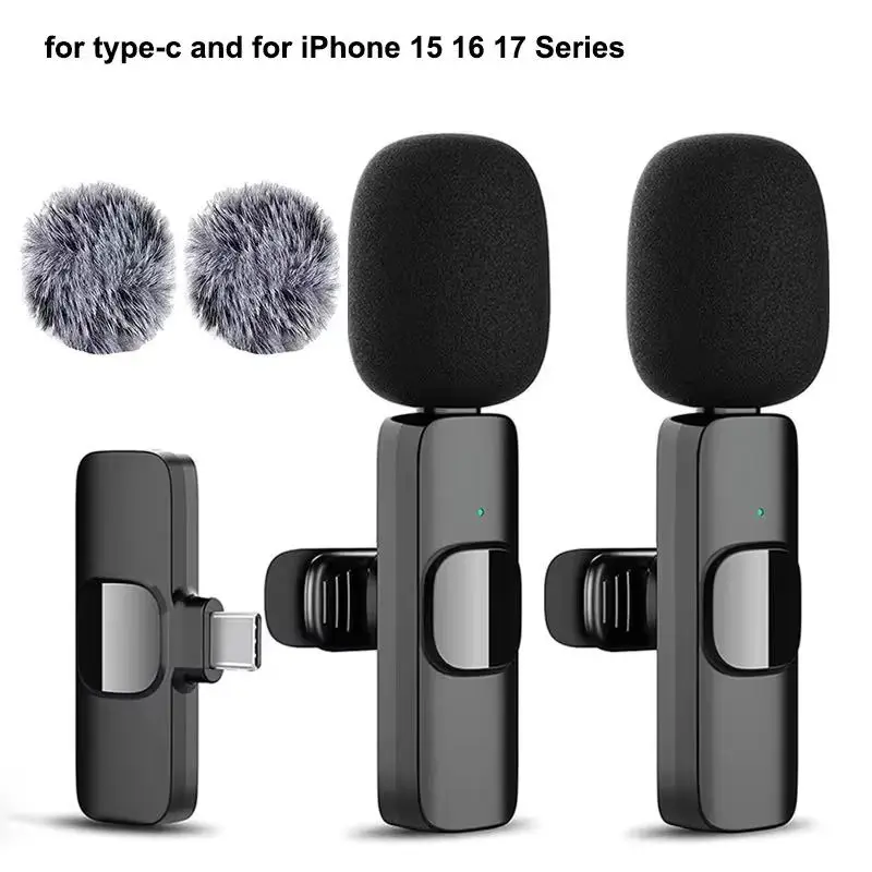 Wireless Lavalier Microphone for iPhone Android USB-C Microphone with Noise Reduction for Live Streaming Interviews Mini Mic