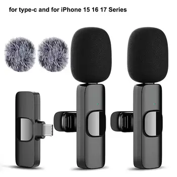 Wireless Lavalier Microphone for iPhone Android USB-C Microphone with Noise Reduction for