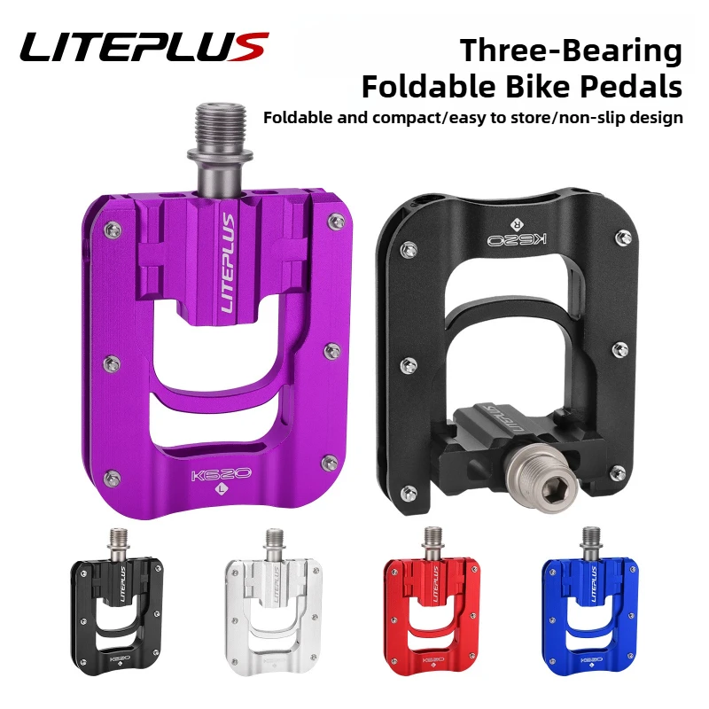 

LITEPLUS Three-bearing foldable bike pedals Small-wheel bicycle anti-slip pedals Aluminum Alloy P8 Modified Accessories Cycling