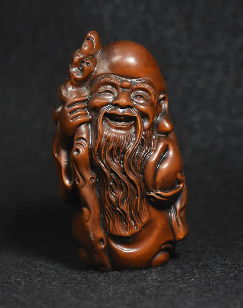 

Chinese Buddhism Boxwood Wood Carved longevity Immortal God Shou Star Statue