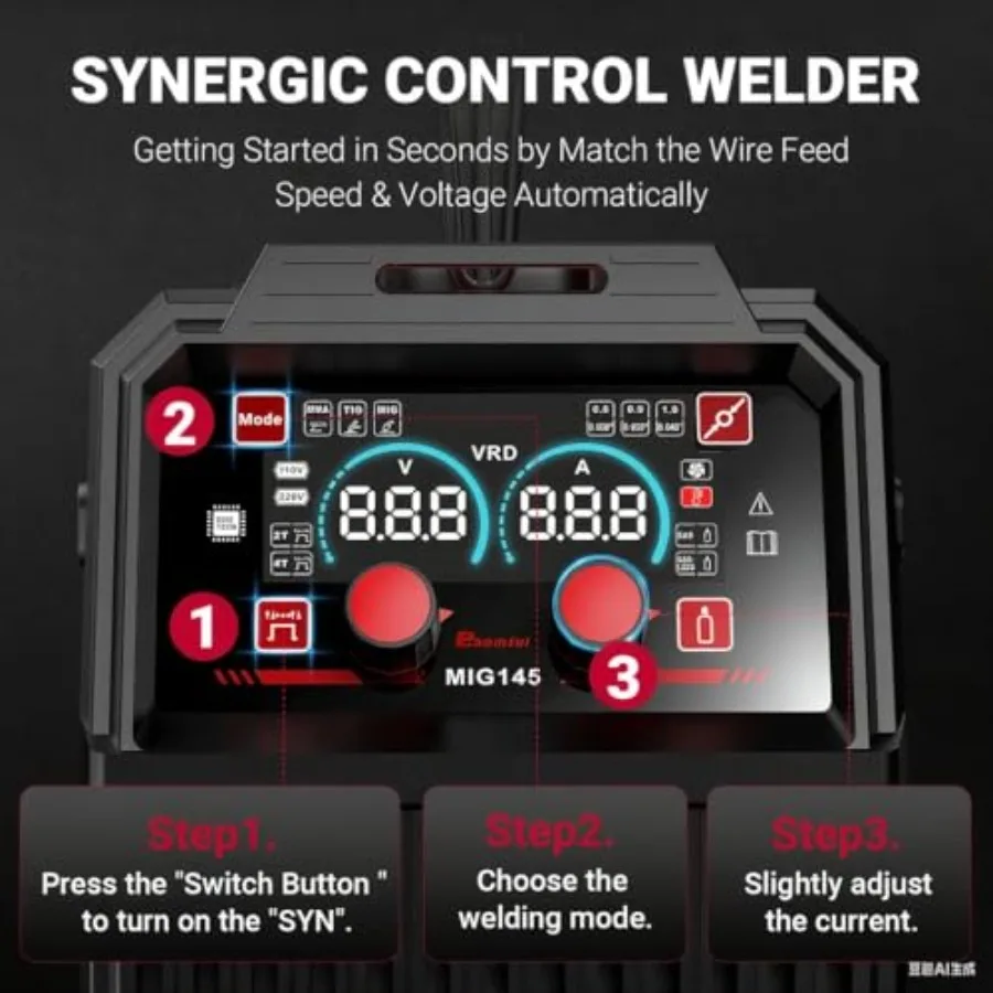 4 in 1 Multi-Process Welding Machine with Synergy IGBT Inverter for Professional and DIY Use: Compatible with MIG/Gasless Flux
