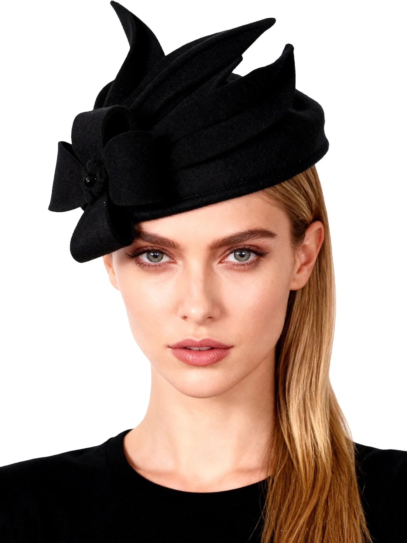 FS Wool Felt Fascinators Hats For Women Elegant Flower Black Pillbox Hat Vintage Wedding Dress Fedoras Church Ladies Formal Caps