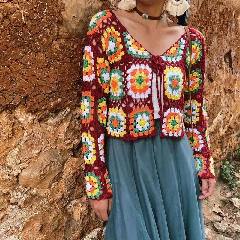 

Вязаный вручную кардиган Svel Knitwear для женщин, длинный, тонкий, с защитой от солнца, с цветочной вышивкой крючком