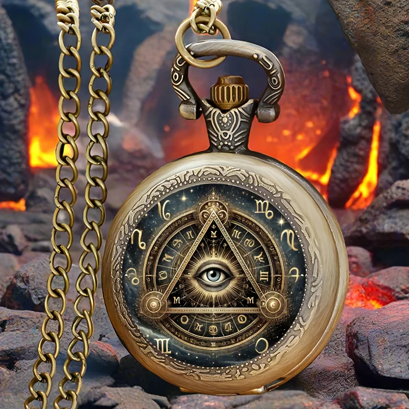 Vintage Exquisite Gothic Eye Pattern Design Mini Pocket Watch, Precise Quartz Movement Watch,Great Clock Gift for Male Female