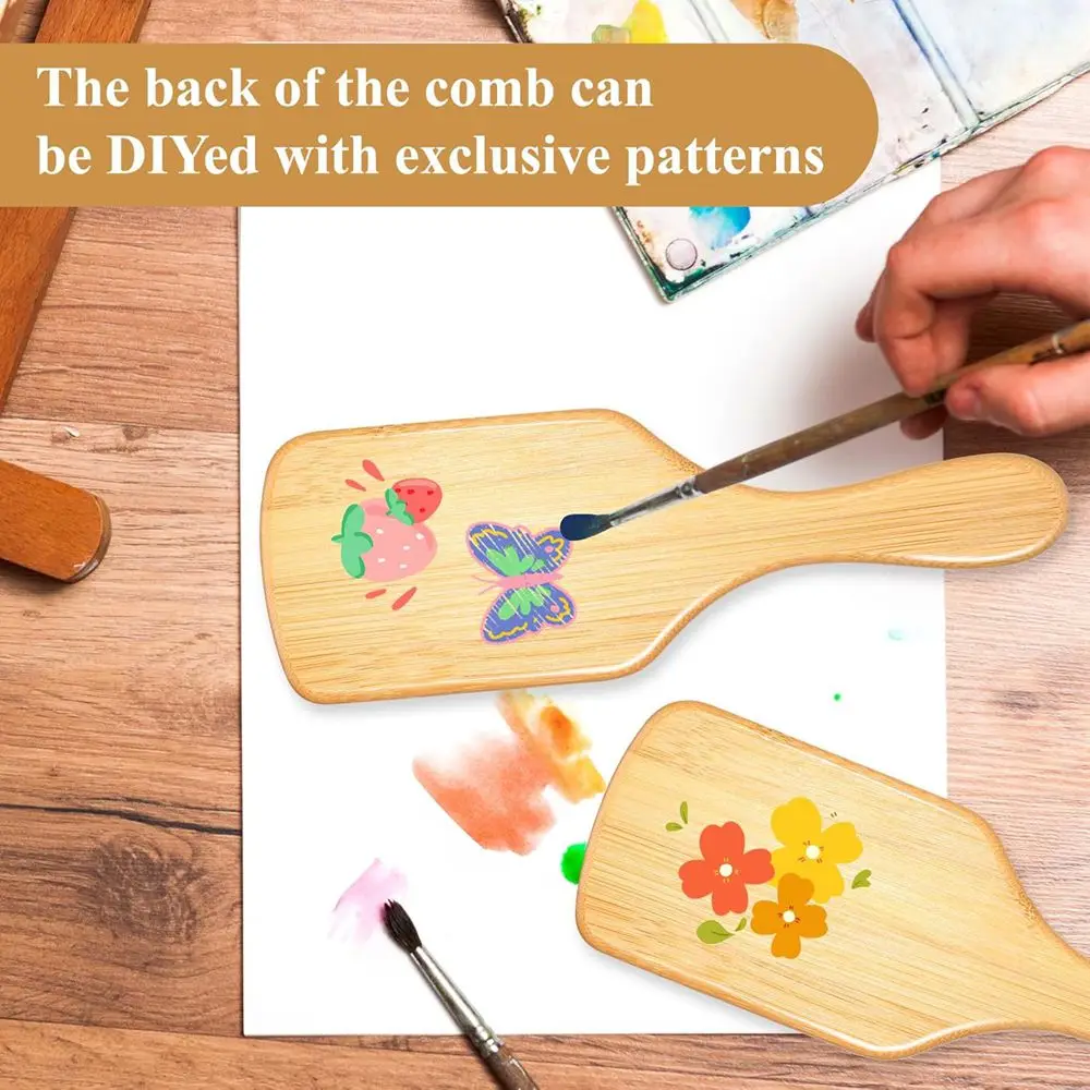 Bamboo Air Cushion Massage Comb Natural Wooden Anti-Static Comb & Scalp Massager, Air Cushion Design for Detangling (Women/Men)