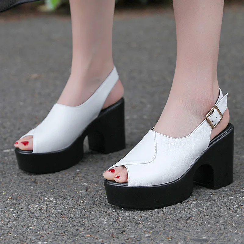 2024 Summer New Fashion Peep Toe Genuine Leather Shoes for Women Casual Platform Sandals Comfort Designer Height Increase Shoes