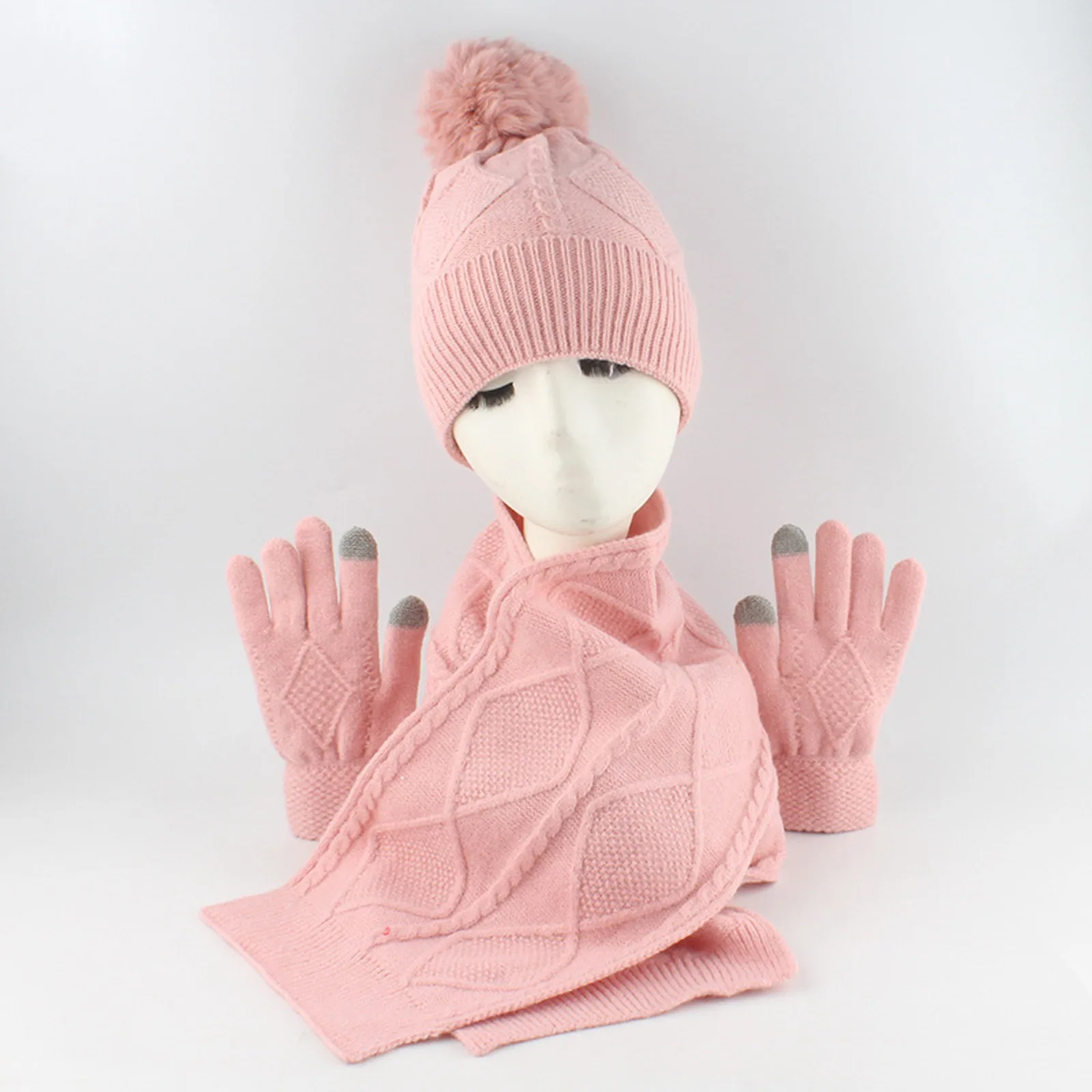 Ensemble de gants d'écran de chapeau et de cache-oreilles en tricot chaud pour femmes, écharpes de cou, cadeaux d'hiver