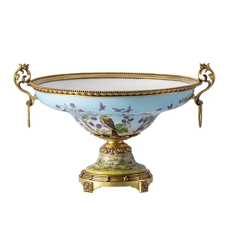 مزهرية ملونة من البورسلين الأزرق والأبيض العتيق، وإكسسوارات منزلية نحاسية #2