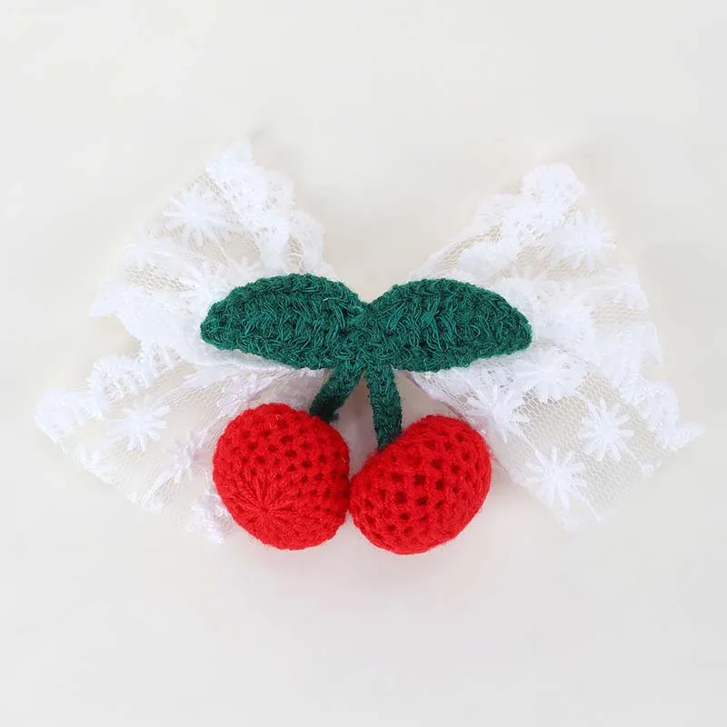 ncmama 2Pcs Cherry Bow Hairpin Cute Knitted Hair Clips for Baby Girls Barrette Child Side Clip Headwear Korean Hair Accessories