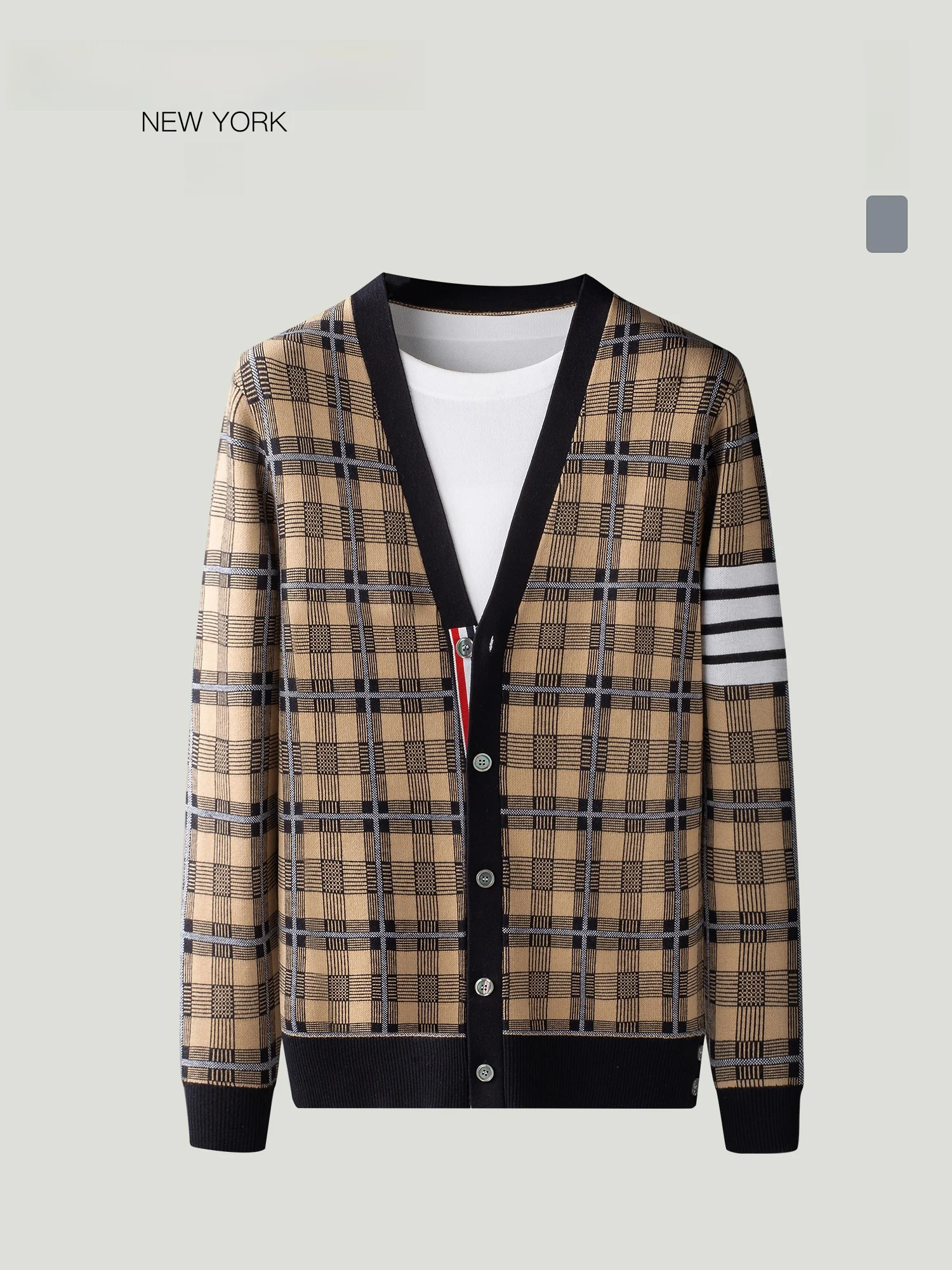 

Мужской вязаный свитер: модный осенне-зимний кардиган с V-образным вырезом, длинными рукавами, в городском стиле, легкий люкс