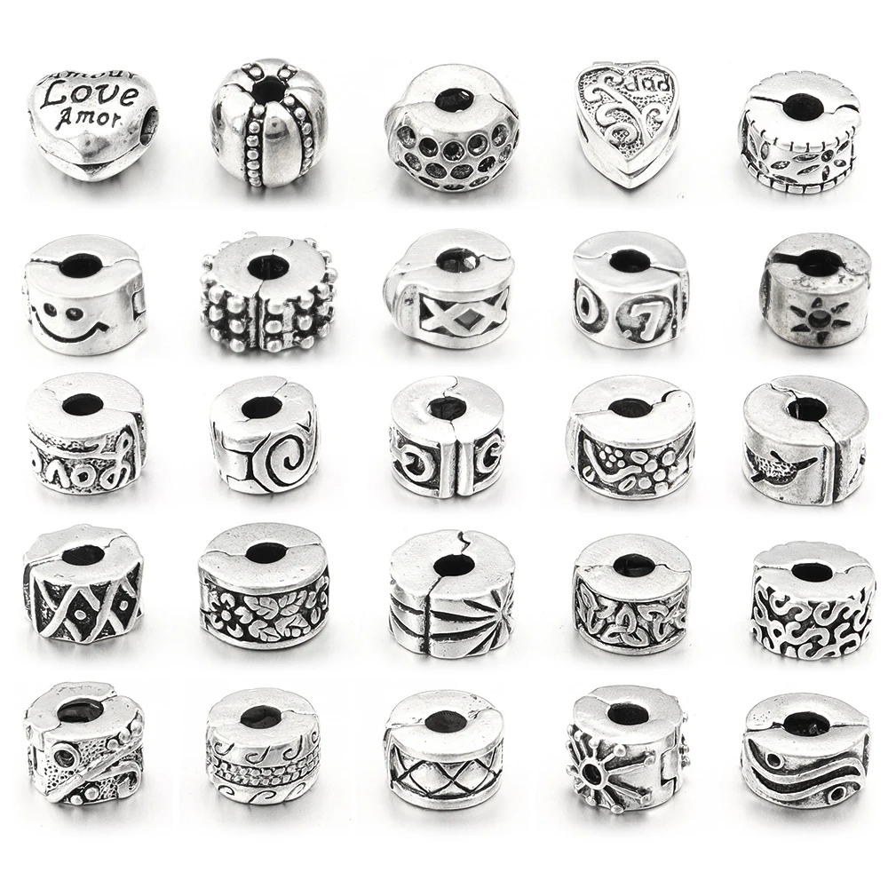 5Pcs Ancient Silver Multi-style Bracelet Fixed Clip Positioning Buckle Fit Original Pandora Bracelet For DIY Jewelry Making Lot