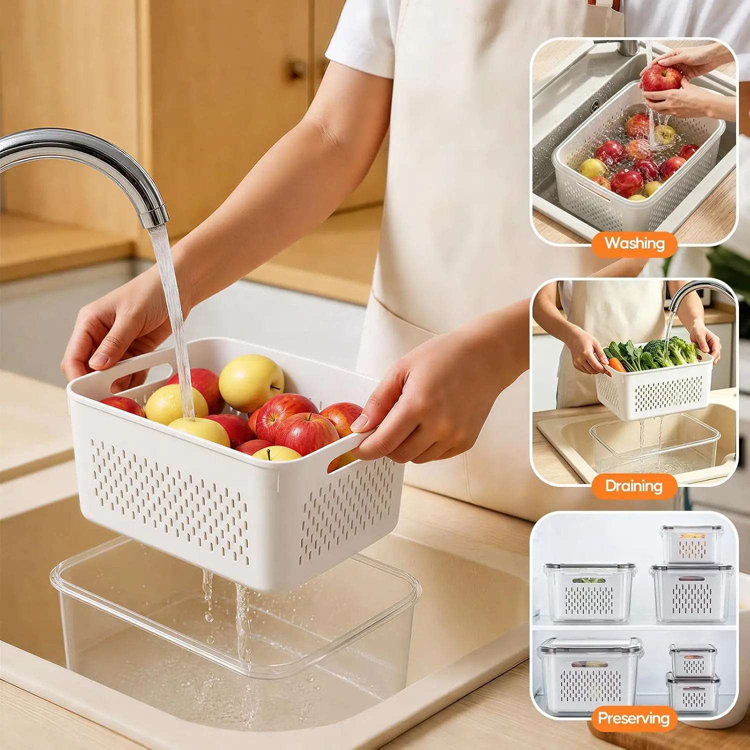 Fridge Fruit Storage Containers Leakproof With Removable Colander Produce Organizer Multi Set Available