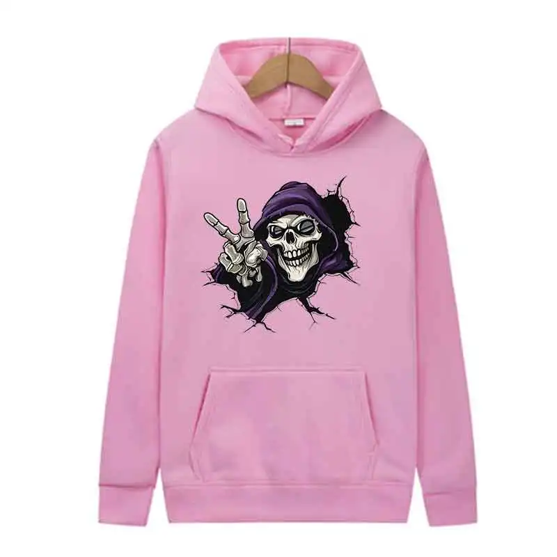 

3D Skeleton Victory Gesture Print Hoodies Fashion Simple Design Long Sleeve Hooded Clothes Harajuku Y2k Style Unisex Sweatshirts