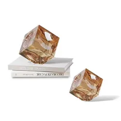 Modern Simple Clear Amber Square Crystal Ornaments Crafts Square Crystal Living Room Office Art Ornaments Gifts Home Decoration