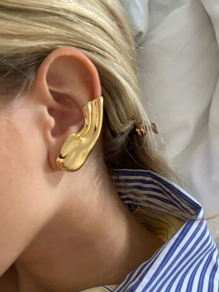 Brass With 18K Gold Ear Armour Clip Earrings  Women  Jewelry Punk Party Gown Runway rare Boucle Korean Japan INS Boho Top Gothic