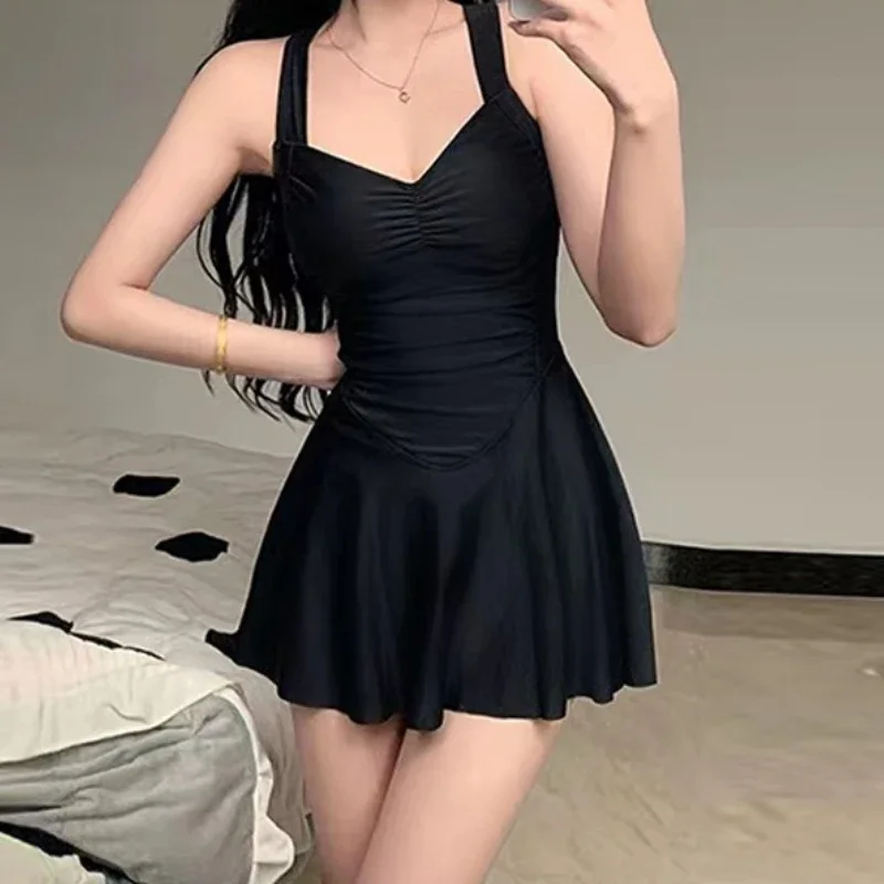 Women's One-Piece Swimsuit Pure Desire Aesthetichalter NeckSlimming Few Women's Small Chest Gathered Conser Swimwear