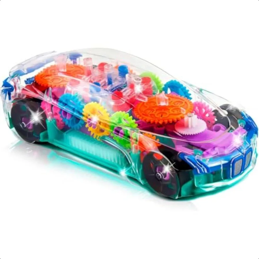 アートクリエイティビティ ライトアップ 透明感覚玩具 車 1個入り バンプアンドゴーおもちゃの車 カラフルな動くギア 音楽とLED効果付き