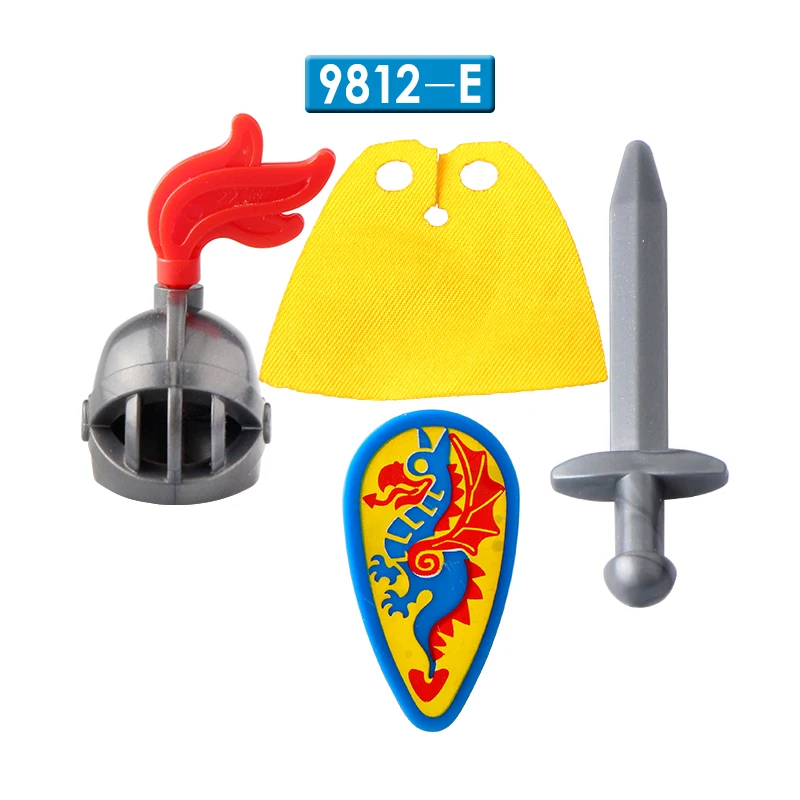 Medieval Knight Building Blocks para Crianças, Dragão Azul, Acessórios Knight, Escudo, Armadura de Lança, Tijolos, Mini Action Figure, Brinquedo, AX9812