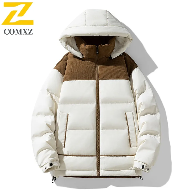 COMXZ الدافئة أسفل سترة مقنعين سميكة وسيم الحد الأدنى التزلج وسادة مبطنة الثلوج عالية الجودة مبطن سترة ملابس للرجال