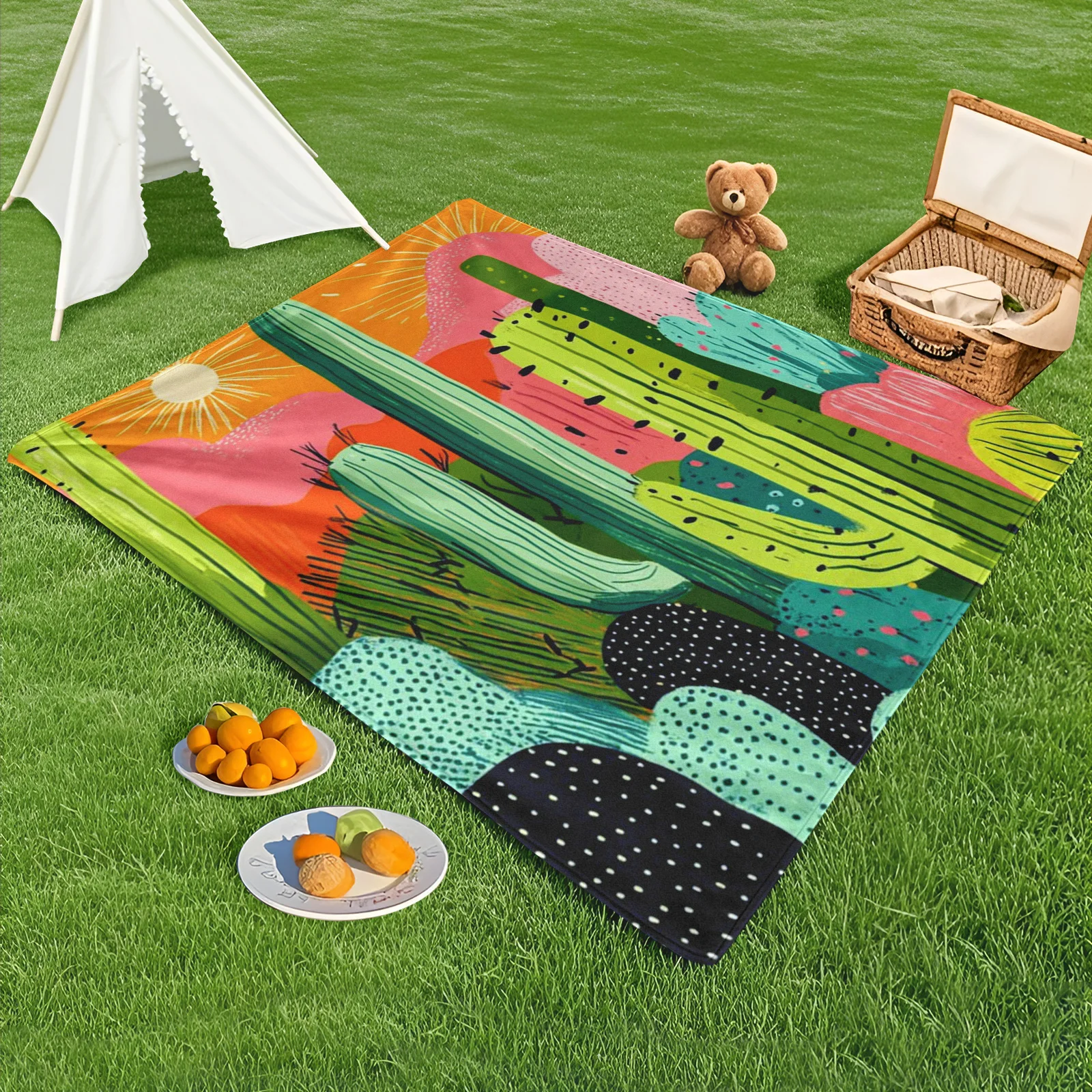 

Sunlit Cactus With Green And Orange Tones Outdoor Blanket For Warm Patio Or Garden Aesthetic