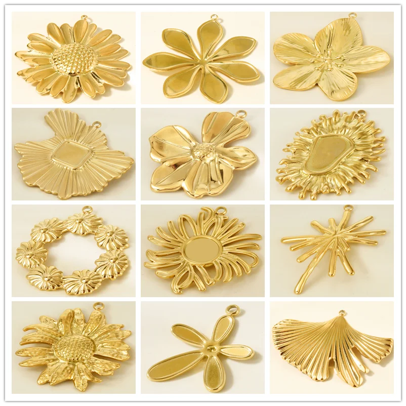 

6pcs PVD Real Gold Plated Cherry Strawberry Flower Pendant Stainless Steel Charms For Jewelry Making Bulk Plant Charm Materials