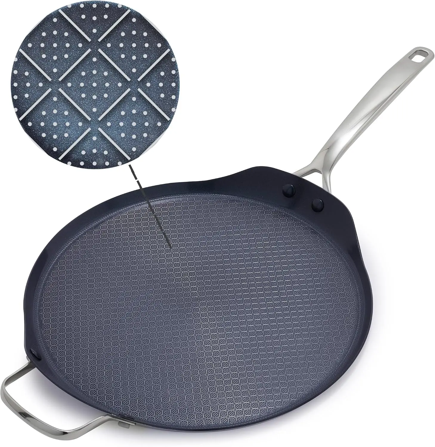 12-Inch XL Round Hybrid Griddle Pan with Stainless Steel Nonstick Surface