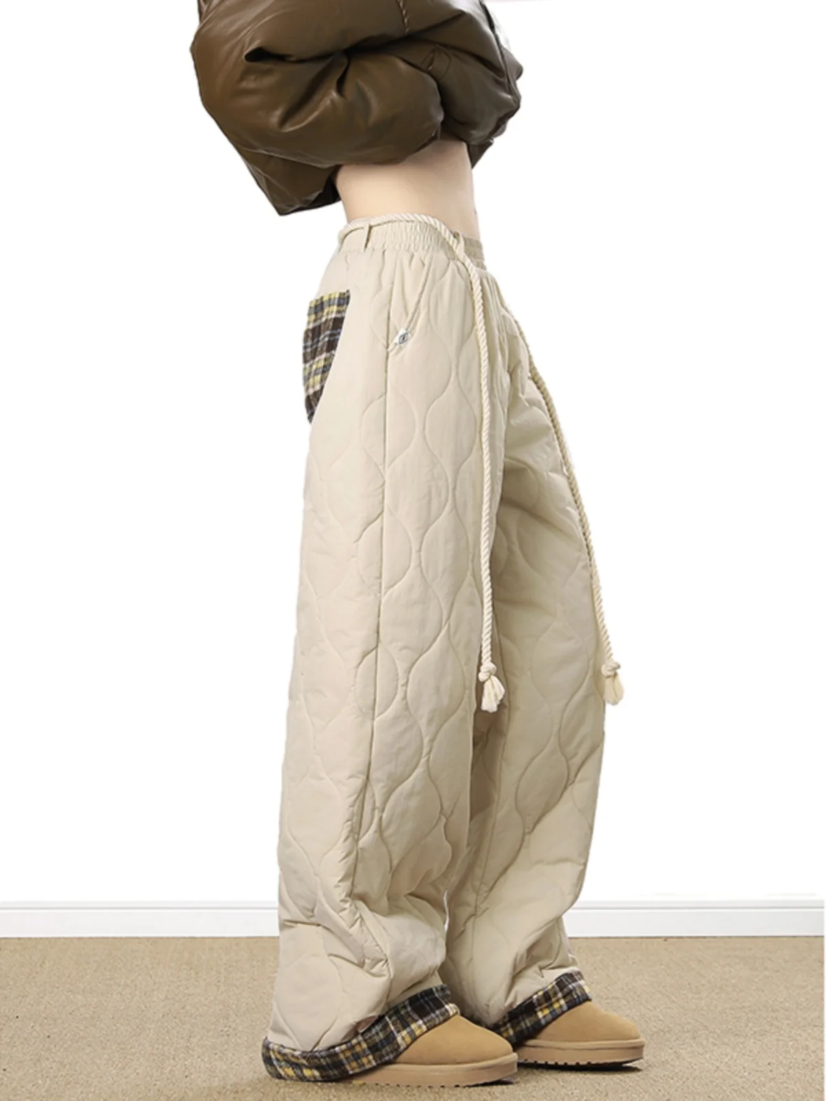 

Мужские зимние утепленные брюки в клетку с широкими штанинами, парные, ветрозащитные, для катания на лыжах, с узором «Тыква», теплые хлопковые брюки, повседневные, свободного кроя