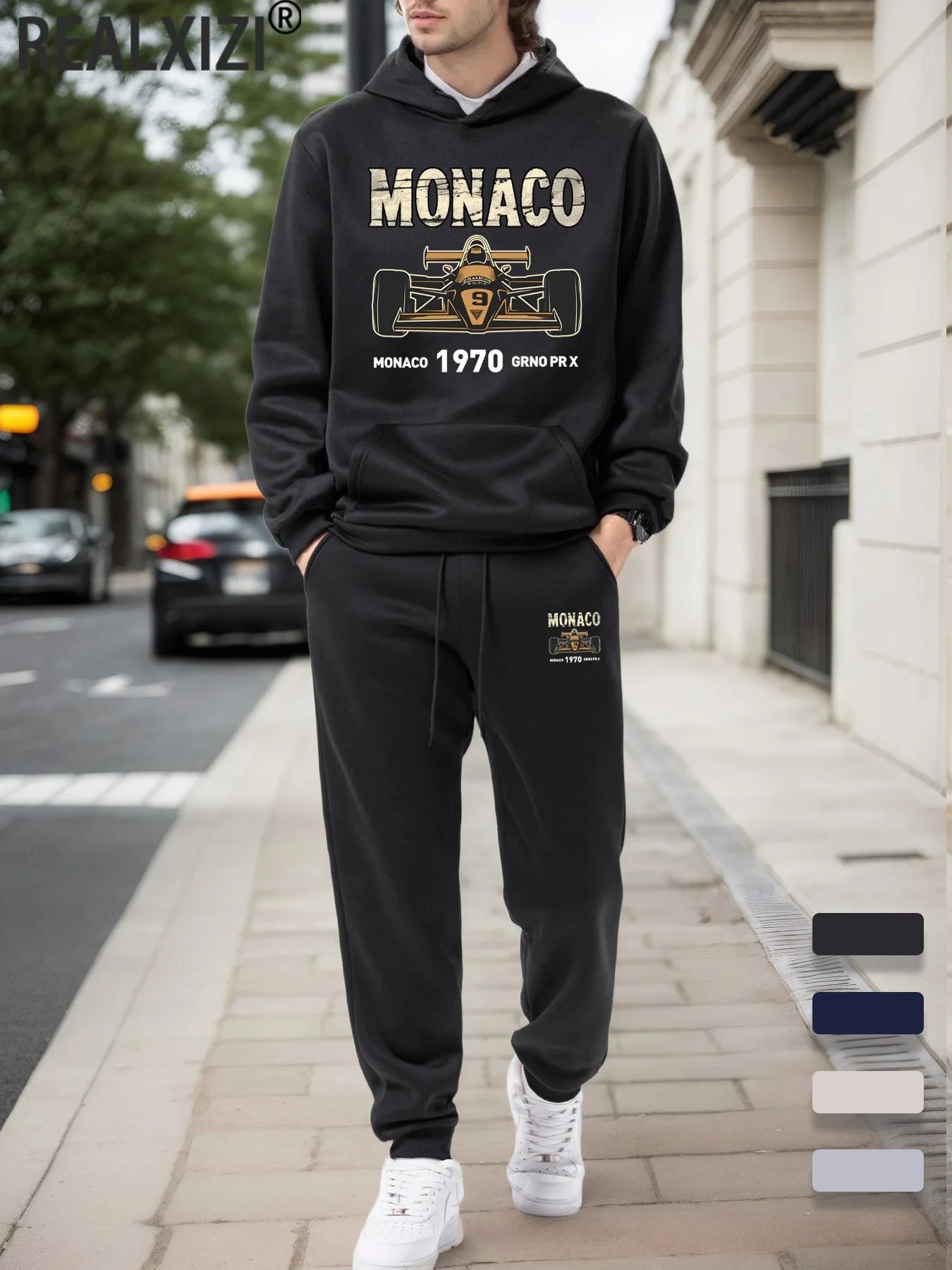 

Men Clothing Sports Set of MONACO Printing Oversized Hoodies Street Hip Hop Loose Sweatshirts+Pants Outdoor Casual Sportswear