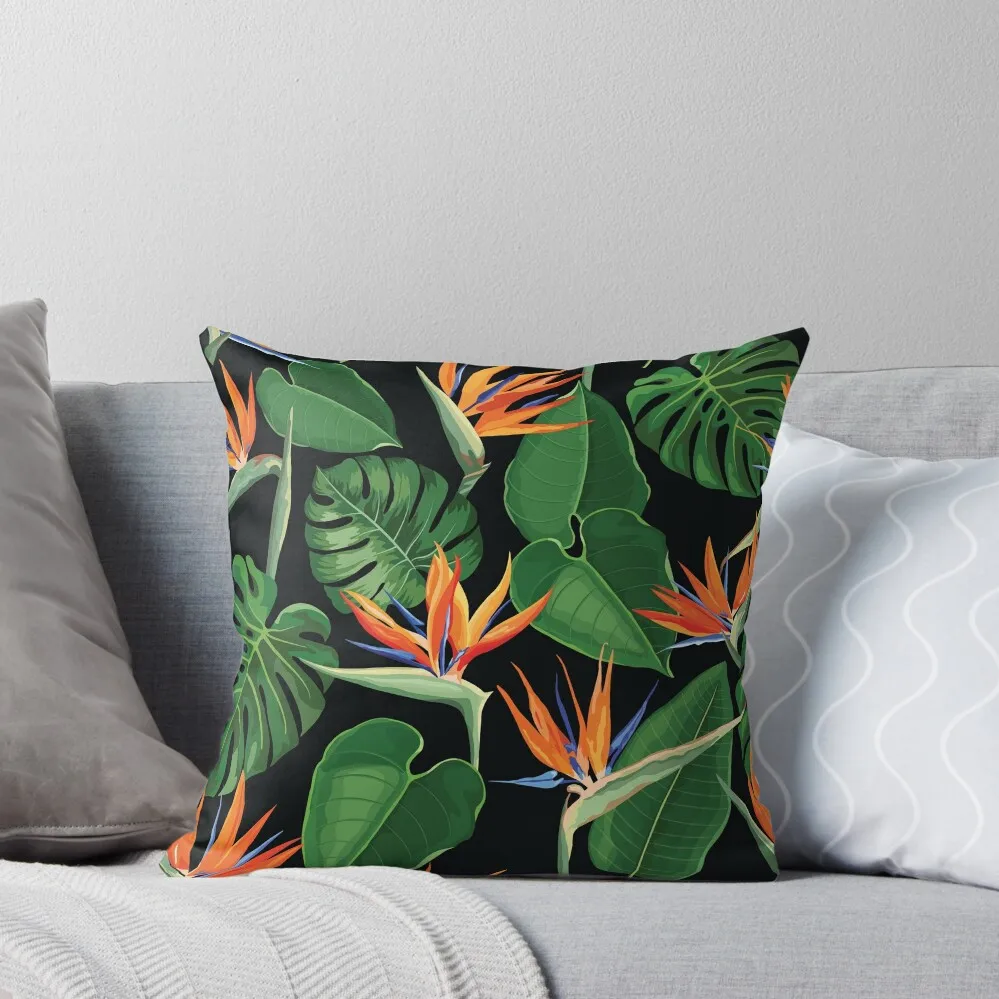 

Exotic Plants. Strelitzia, Bird Of Paradise, Monstera Throw Pillow Pillow Decor Decorative Sofa Cushion pillow