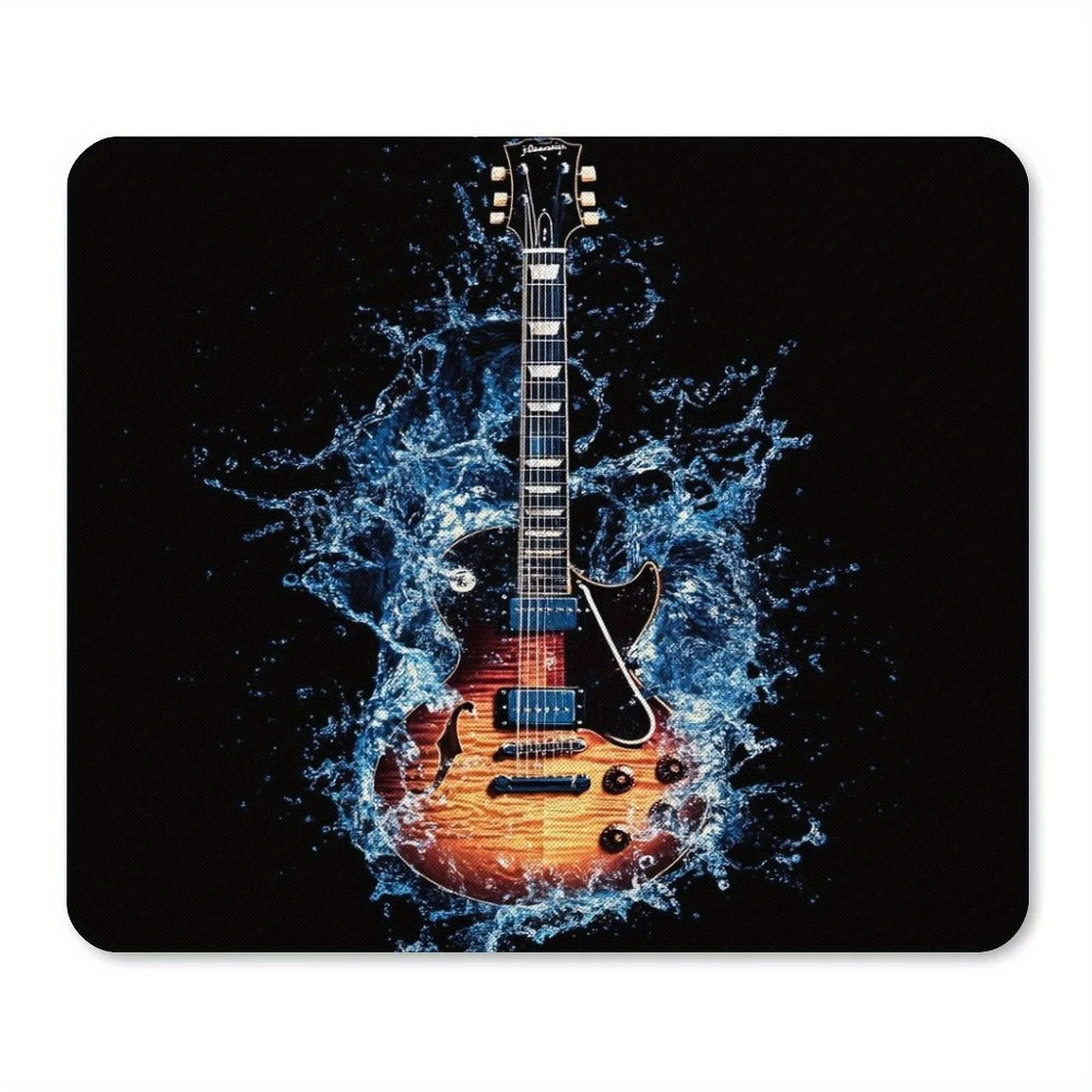 Electric guitar water ripple design mouse pad, anti-slip small rectangular office game desk mat, suitable for music enthusiasts