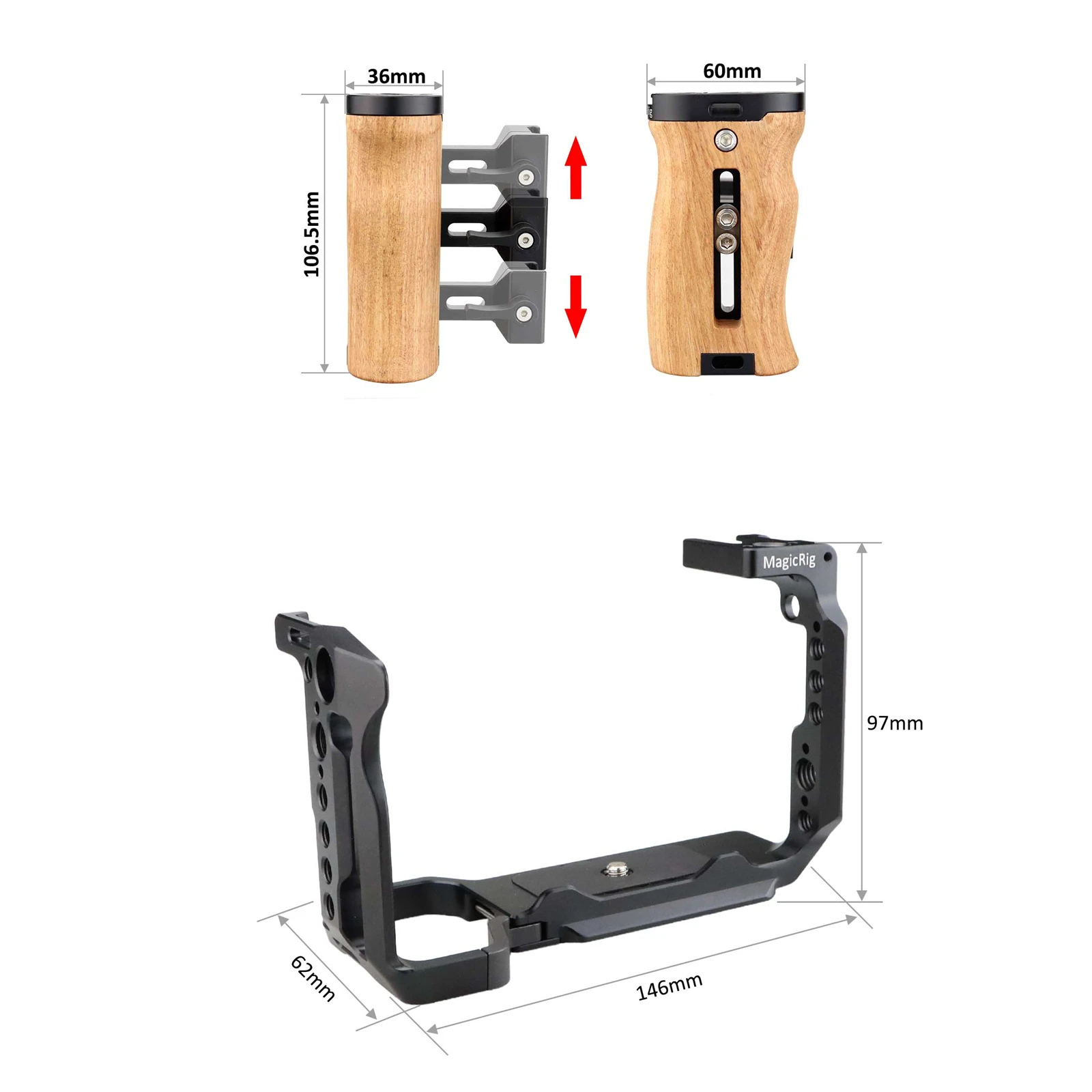 MAGICRIG FX30 Cage Kit for Sony FX30 / FX3 Camera with Wooden Side Handle, Cable Clamp, NATO Rail, Cold Shoe Mount