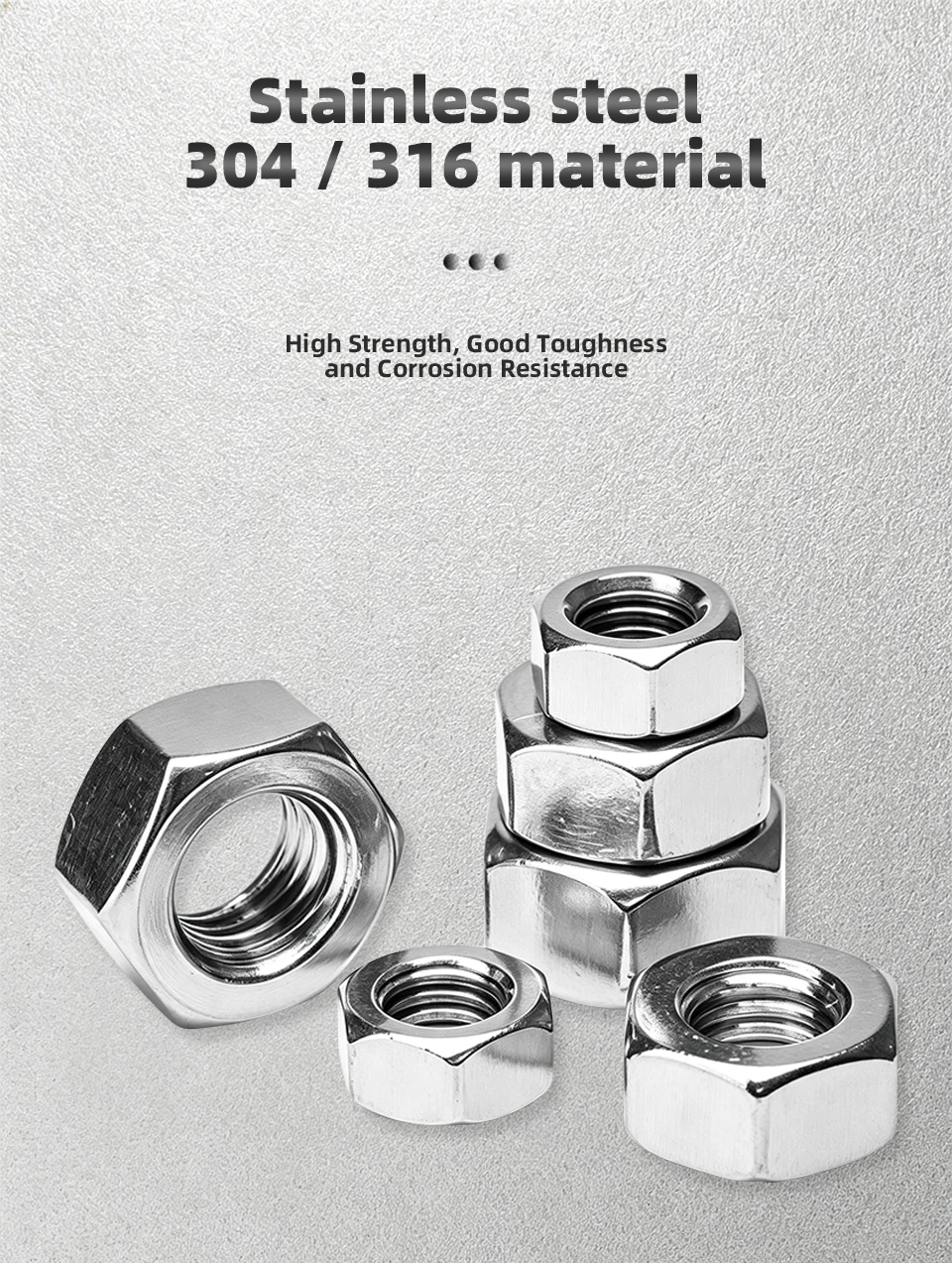 Höhere Festigkeit GB6170 Typ1 Sechskantmutter Dicker als Standardmutter 304&316 Edelstahl M4 M5 M6 M8 M10 M12 M14 M16 M18 M20 M22 M24 M27 M30 – Detail 8