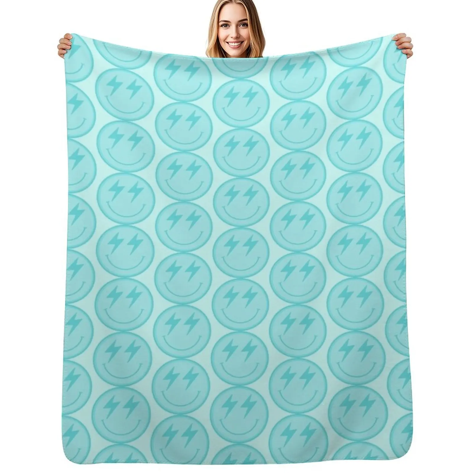 

Preppy Lightning Bolt Smiley Face - Blue Throw Blanket halloween Moving Luxury St Sofa Blankets